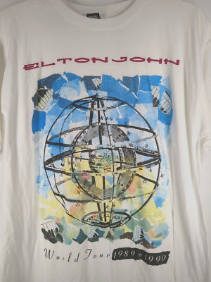 Vintage Elton John 1989-1990 World Tour T-Shirt XXL White Top Tee England