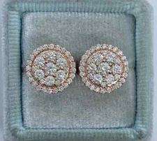 Real Moissanite 2Ct Round Cut Cluster Stud Earrings 14K Rose Gold Plated Silver