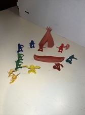 13 Piece Plastic Cowboys And Indians Lot. Tepee And Canoe