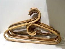 Vintage Bamboo Wood Rattan Coat Clothes Hangers Made In Thailand Set Of 6