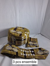 Kufi , Neck Tie and Pocket Square 3pc ensemble Tie 64 Inch Kufi 24 In x4 In
