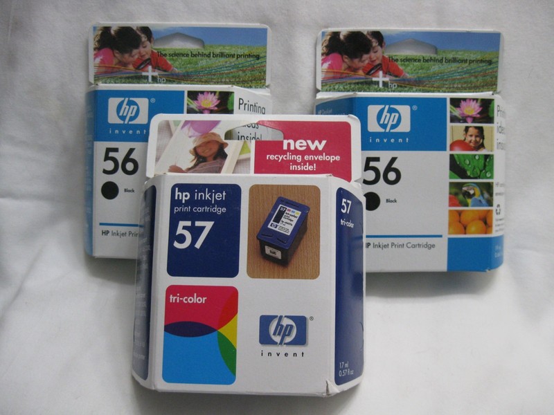LOT: Inkjet Print Cartridge HP56 black (2) and HP57 tri-color (1) Expired 2005