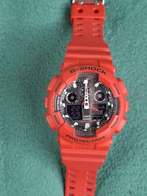 Casio G-Shock GA-100B-4A Schwarz Analog Digital Rot Resin Oversize Herrenuhr