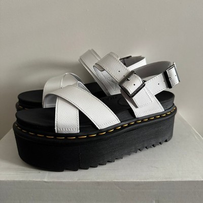 New Dr. Martens Voss II Quad Cross Strap Platform Sandals White Leather Sz 9