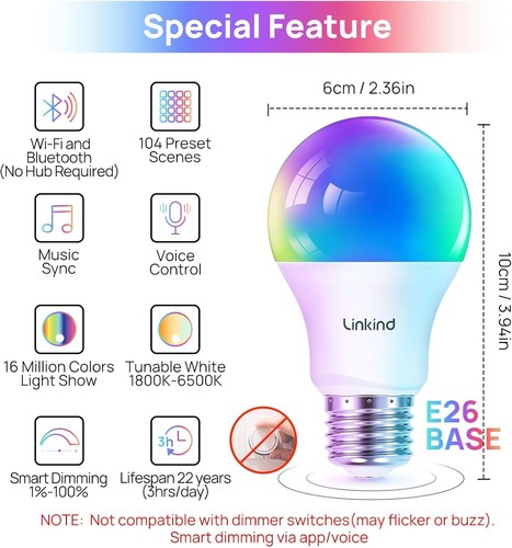 Linkind Smart Light Bulbs, Smart Bulb That Work with Alexa, Google Home, LED - Picture 2 of 9