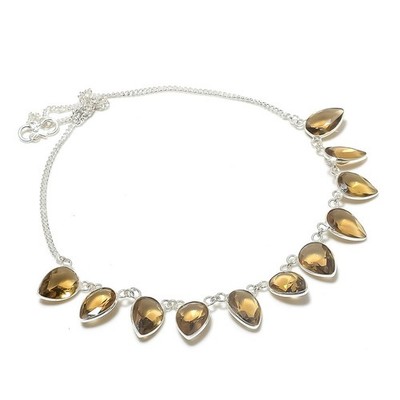 Natürlicher Rauchtopas Edelstein 925 Sterlingsilber Schmuck Halskette 18'' Geschenk D841