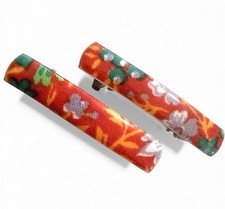 New 1970  s Vintage Red Floral French Hair Barrettes , 2  Long