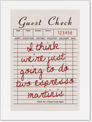 Red Brown Guest Check Canvas Wall Art Retro Espresso Martini Poster Trendy Bar C