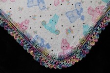 Receiving Blanket Hand Crochet Edge New Baby Shower Gift Girl Boy PASTEL PONIES