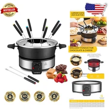 Stainless Steel Fondue Set: 2-Qt, 5-Temp Control, 10 Forks, Quick Heat