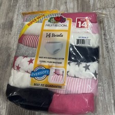 Fruit Of The Loom Girls Panties Underwear Size 14 Briefs 14-Pack Tagless Stripes