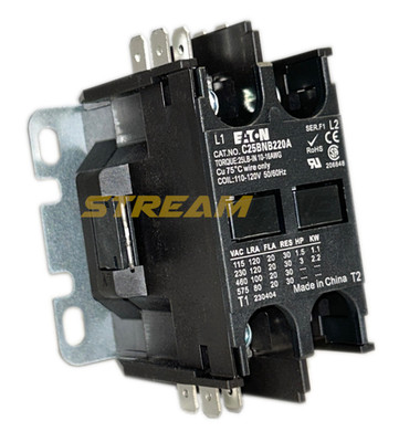 Eaton C25BNB220A Definite Purpose Contactor, 2-Pole, 20 Amp, 110-120Vac Coil