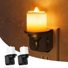 LED Amber Plug In Candle Night Light with Sensor