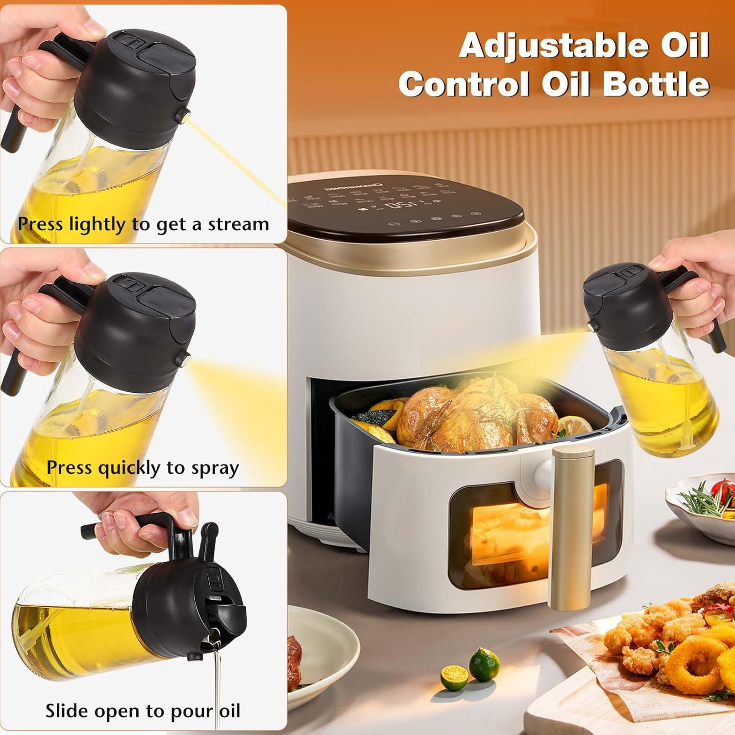 Erogatore Olio 2 in 1 Vetro 470ml - Design Minimal per Cucina Sana - 3