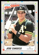 Jose Canseco 1988 Fleer Star Stickers #54 Athletics MLB READ FREE SHIPPING