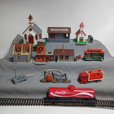 Vintage 1970s Lot 10 Buildings Church, House HO Scale Model Train Accessories