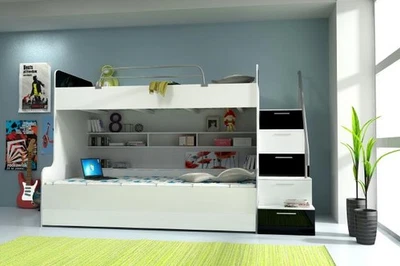 Doppelstockbett Etagenbett Bett Kinderbett Jugendbett Hochbett Neu Schwarz/Weiß - Bild 1 von 4