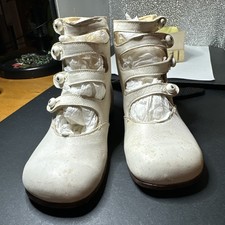 Antique Girls High Top Button Leather Shoes White Dress Shoes