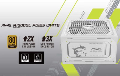 MAG MAG A1000GL PCIE5 White Gaming Power Supply full modular 80 PLUS Gold