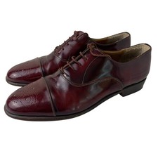 Mario Bruni Oxfords Mens 8 Burgundy Leather Cap Toe Medallion Italy Dress Shoes