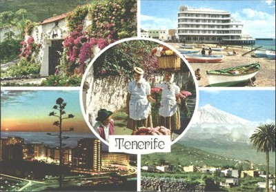 Vintage John Hinde Teneriffa Postkarte Multi-View Mount Teide Scenic Island