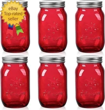 32Oz Red Mason Jars with Lids, 6 Pack Wide Mouth Quart Canning Jar, Safe for Sto