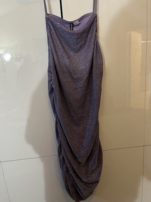 New H&M Divided Womens Tank Dress L Purple Shimmery Metallic Ruched Mini