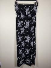 Old Navy Blue Black Floral Print Strapless Maxi Boho 49” Long Large Resort Flowy