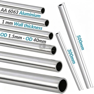 Aluminium Tube 1mm Thickness 3 mm - 40 mm OD Straight 300mm/500mm Length - Image 1 of 4