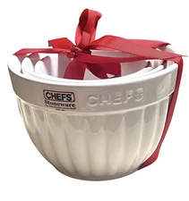 Chefs Stoneware Nesting Mixing Bowl Gift Set Small New White Kitchen Cooking