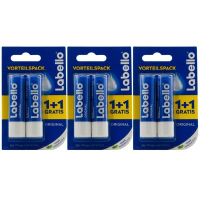 Labello Lippenpflegestift Original 3 x 2 Stück 4,8g 24H Pflege ohne Mineralöle