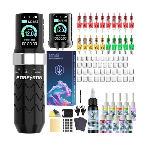 POSEIDON Tattoo Gun Kit, Wireless Tattoo Pen Kit Tattoo Kit with 2Pcs Battery... - product listing photo