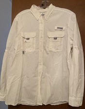 Columbia Mens Shirt White Fishing PFG Omni-Shade Button Up Long Sleeve Vented M