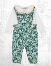 John Lewis Heirloom Collection Baby Floral Dungarees Green (A Bit Defect)