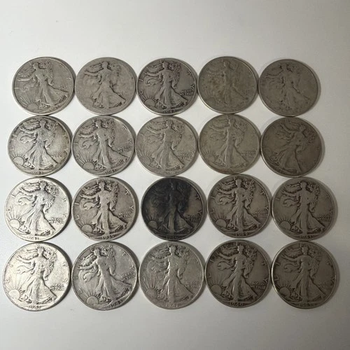 1945-1946 Walking Liberty 90% Silver Half Dollar 50c Lot of 20 Coins   LT4