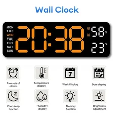 🔥LED Large Digital Display Wall Desk Clock W/Calendar Temperature Calendar Date