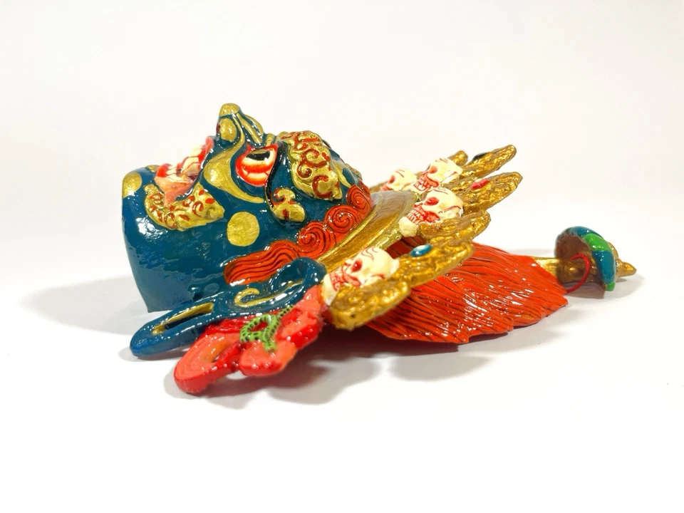 Balinese Barong Mask Carved Wood Painted Wall Art ~6x6” Folk Decor - Image 2 of 4