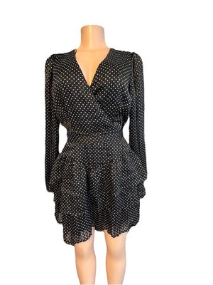 Francesca Mi Ami V-Neck Short Polka Dot Dress Long Sleeve Size M