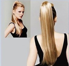 Womens Strawberry Honey Blonde mix Platinum Blonde HAIR PIECE Ponytail Extension