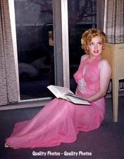 Marilyn Monroe in Pink Nightgown Reading Book  8.5x11" Photo Print Actress Star