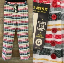 Vintage 1960  s 1970  s Mod Boho Woven Plaid Flare Leg High Waist Pants Sz 14