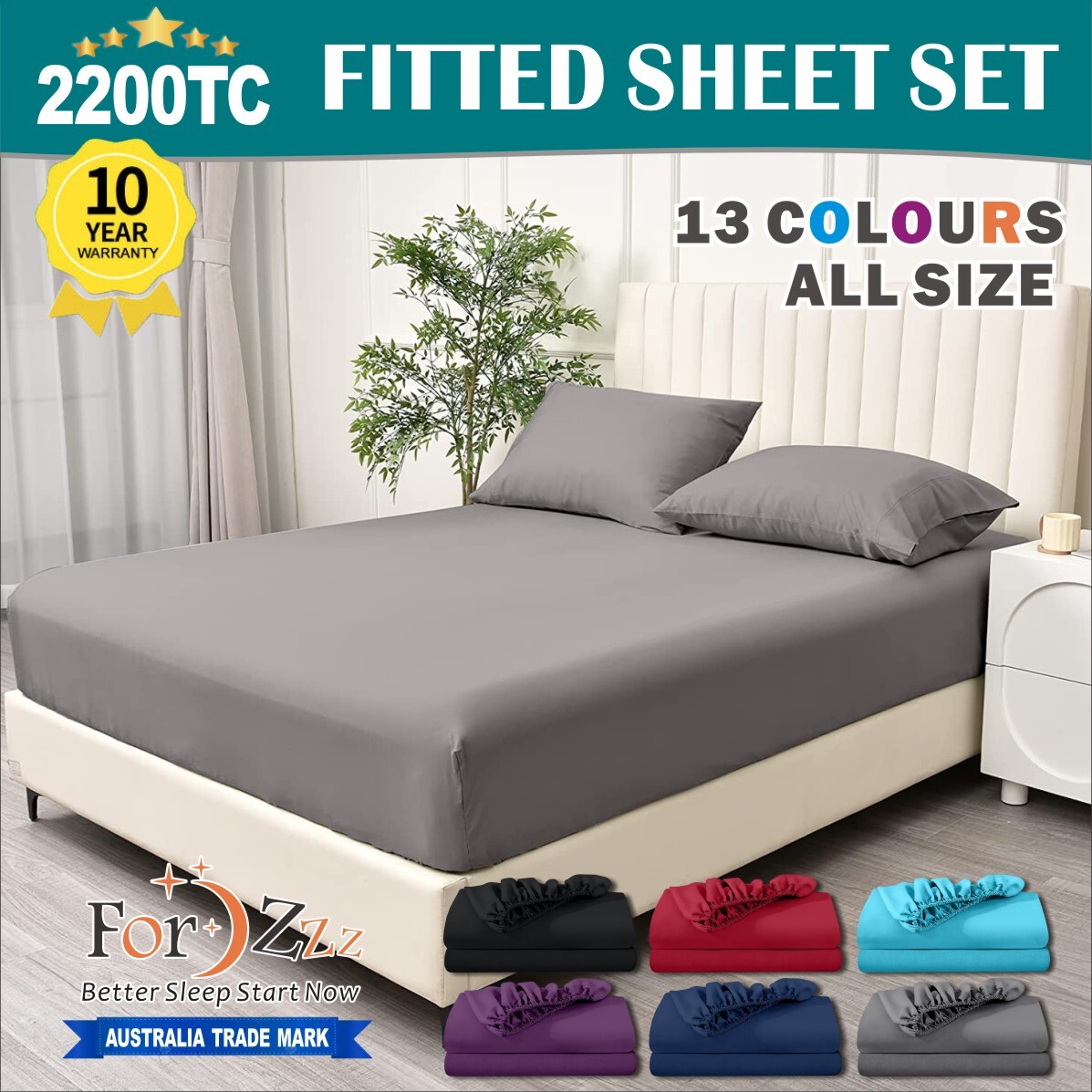 Elegant 2200TC 3 Pieces Fitted Sheet Pillowcase Set King Single Double
