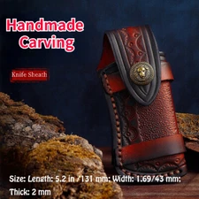 Faux Leather Folding Knife Sheath Brass Lion Snap Button Pocket Knife Case