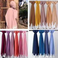Women's Chiffon Scarf Embroidered Lace Plain colors Shawls Muslim Hijab Scarves
