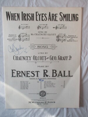 When Irish Eyes are Smiling Sheet Music Sung Lyric Music by Chauncey Olcott 1899