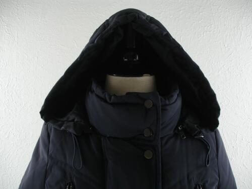 Women's S Zara Navy Blue Down Belted Parka Jacket Coat Hooded Puffer Quilted Zip - Picture 3 of 24