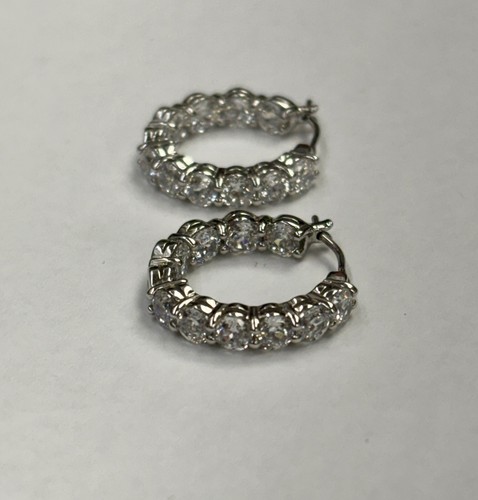 Sterling Silver CZ Inside Out Round Hoop Earrings - Picture 9 of 9