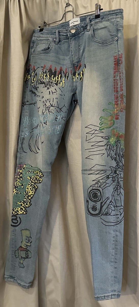 Lifted Anchors Los Angeles Painted Denim Skinny Jeans Size 36W 