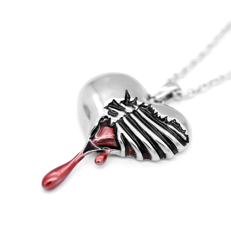 Skeletone Bleeding Heart Pendant Necklace Red Rib Cage Stainless steel Necklace - Image 4 of 4