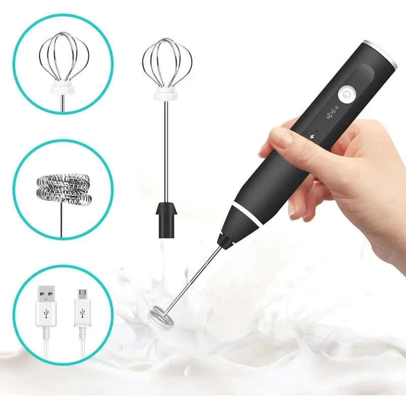 Milk Frother, Handheld Coffee Frother Electric Whisk,3 Gear Adjustable USB Recha-image